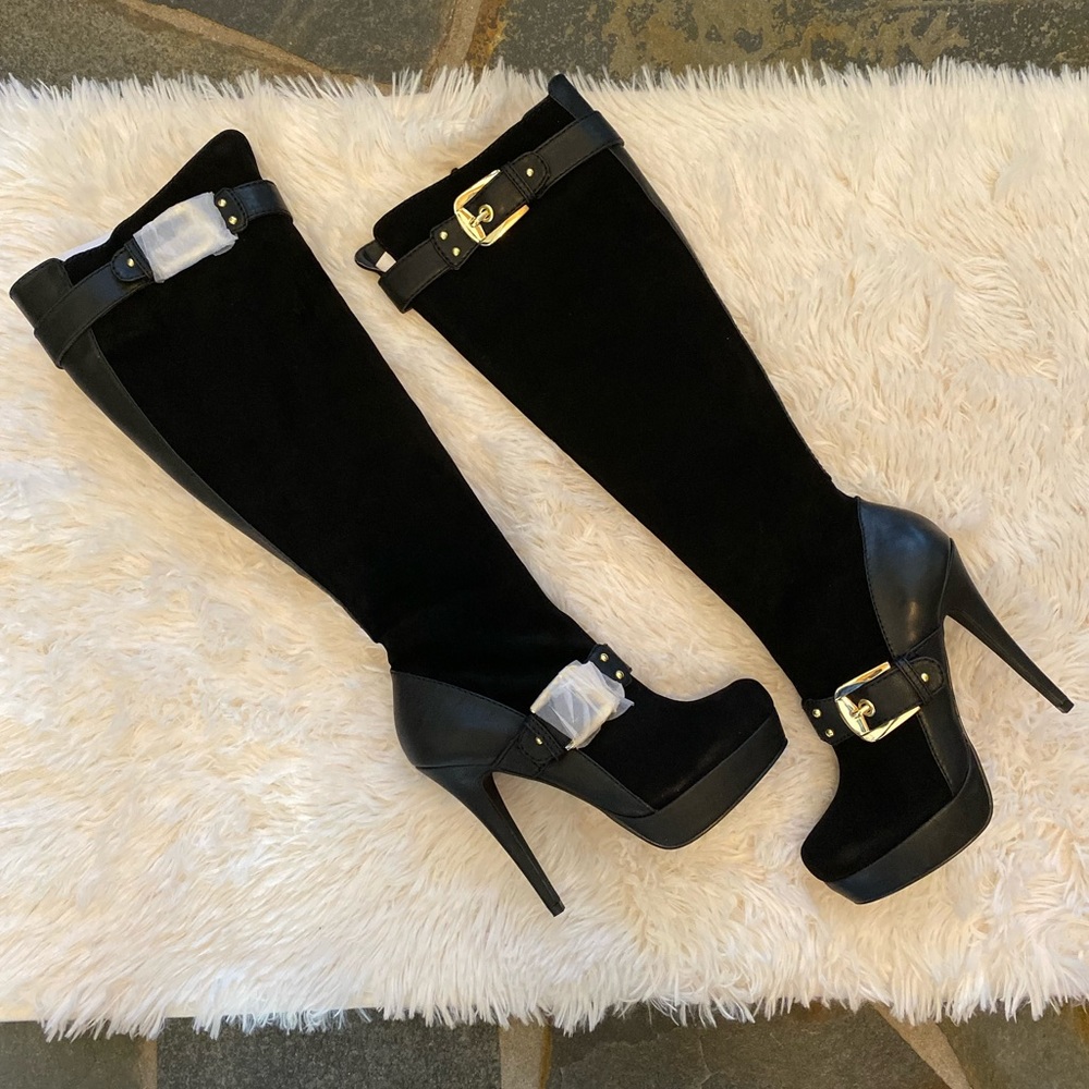 Knee High Leather Platform Boots — NEVER WORN!!!